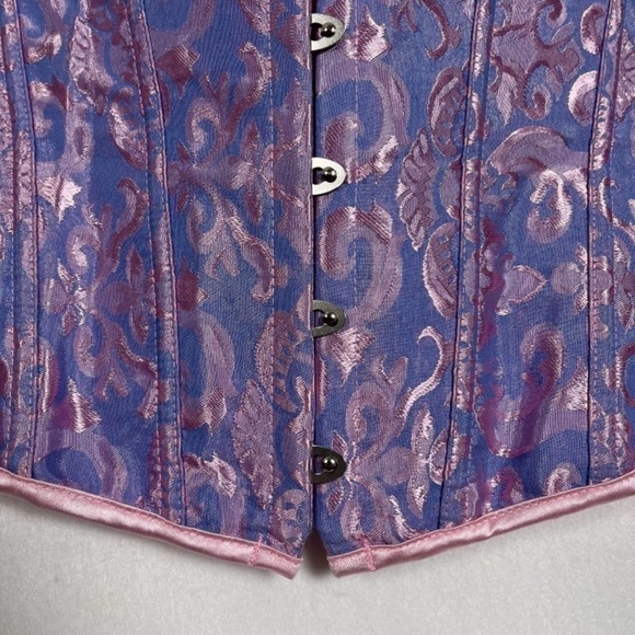 Women's M Lace Up Corset Pastels Jacquard Satin Fairycore Coquette Adjustable - Picture 2 of 7